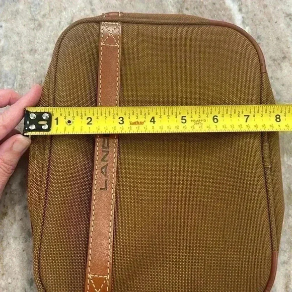 Lancel Paris Canvas Toiletry Dopp Bag Travel Camel Color Brown trim - Picture 11 of 12